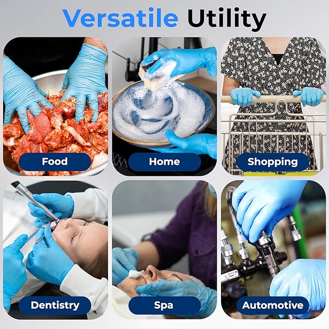 SereneLife Soft Industrial Gloves, Nitrile and Vinyl Gloves, Powder-Free, Textured Grip, Ideal for Cleaning, Food Service, Automotive, Household Work
