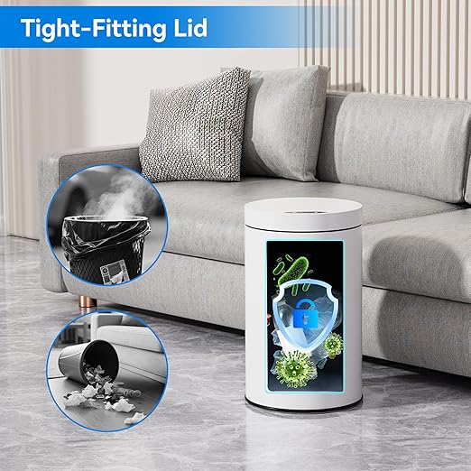 kaylowe Motion Sensor Bathroom Trash Can with Lid 4 Gallon Stainless Steel Garbage Cans Automatic Touchless Garbage Bin for Kitchen, Bedroom, Office, Living Room, White