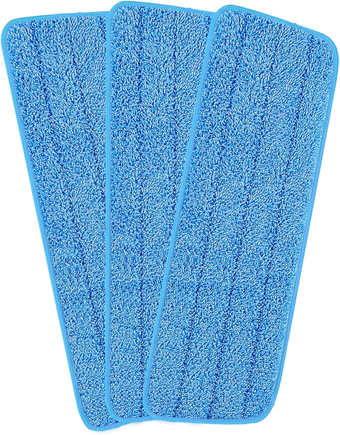 3 Pack 16.5 inch Reusable Mop Pads Microfiber Spray Mop Replacement Heads for Wet/Dry Mops Compatible with Bona Floor Care System (Blue)
