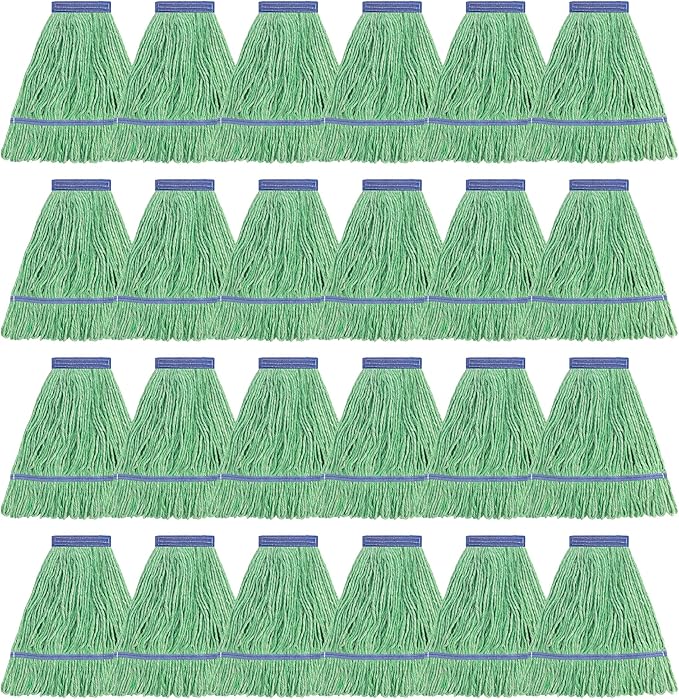 Matthew Cleaning Heavy Duty Mop Head Commercial Replacement for General and Floor Cleaning, Wet Industrial Blue Cotton Looped End String Head Refill (Case of 24) Green
