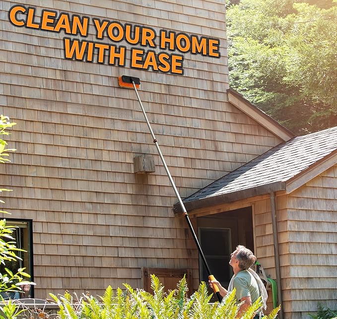 36 Foot High Reach Telescoping Duster Kit and Vinyl Siding Brushes with 5-30 ft Extension Pole // High Ceiling Cleaning and Window Washing kit // Exterior & Interior House and Gutter Cleaning Brush