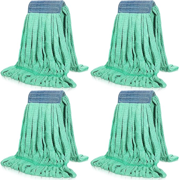 Lallisa 4 Pcs Commercial Mop Head Replacement Tube Microfiber Industrial Looped End Mop Heads Refill for Floor Cleaning for Home Commercial Industrial Use(Large,Green)