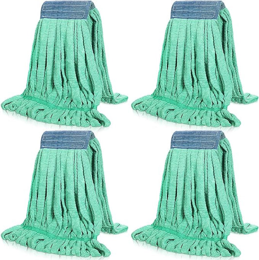 Lallisa 4 Pcs Commercial Mop Head Replacement Tube Microfiber Industrial Looped End Mop Heads Refill for Floor Cleaning for Home Commercial Industrial Use(Large,Green)