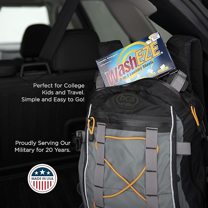 WashEZE Travel Friendly Laundry Detergent Soap Sheet-No Scent (20 Loads of Laundry) Laundry Sheets are More Efficient Than Powders Pods Pacs or Liquids TSA Compliant