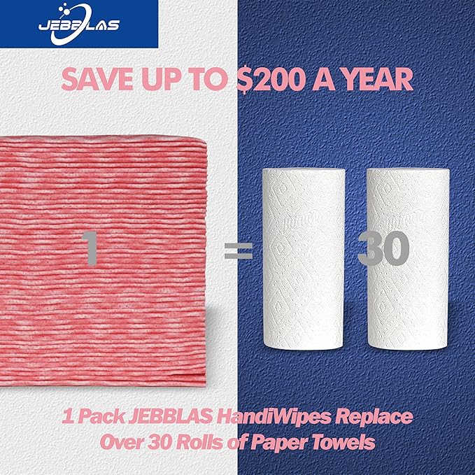 JEBBLAS Reusable Cleaning Cloths Handi Wipes Reusable Cloths Dry Cleaning Cloths Dish Towel Dish Cloths Handy Cleaning Wipes,Pack of 100, Red