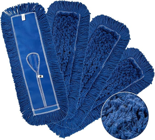 4 Pack - 24-Inch Washable Dust Mop Heads – Full Cloth, Extra Durable, Easy Button - No Clinging to Hair or Fur, Easy to Use Replacement for Commercial and Home Cleaning - iDeaology
