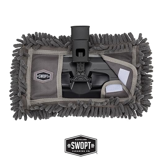 SWOPT 12” Microfiber Dust Mop Head w/Refill — Cleaning Head Interchangeable w/All SWOPT Cleaning Products for Efficient Cleaning & Storage — Mop Provides Lint-Free Cleaning for Wood, Laminate, Tile