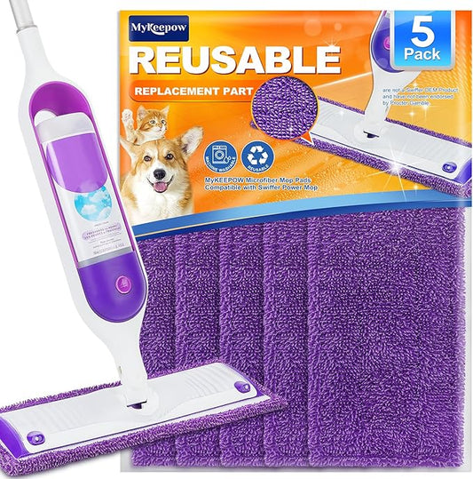 Reusable Power Mop Pads Compatible with Swiffer Power Mop, MyKEEPOW Power mop Refills Pads for Floor Cleaning, 5 Packs