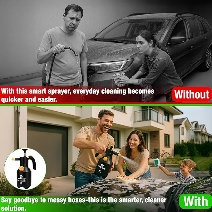 Premium 2L Handheld Pump Sprayer Adjustable Nozzle Water and Foam Continuous Spray Bottle for Car Washing Gardening Household Cleaning – Heavy Duty Chemical Resistant