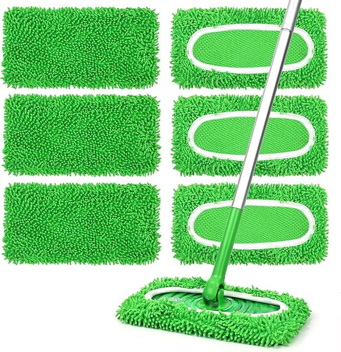 6Pcs Reusable Microfiber Mop Pads Compatible with Sweeper Mop, Replacement Wet Mopping pad Refills & Washable Dry Sweeping Cloths for Surface/Hardwood Floor Cleaning