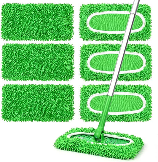 6Pcs Reusable Microfiber Mop Pads Compatible with Sweeper Mop, Replacement Wet Mopping pad Refills & Washable Dry Sweeping Cloths for Surface/Hardwood Floor Cleaning