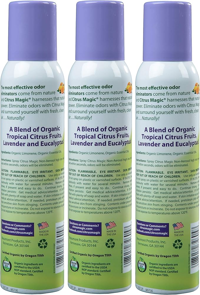 Citrus Magic Organic Natural Odor Eliminating Air Freshener Spray, Lavender Eucalyptus, 3-Ounce, Pack of 3
