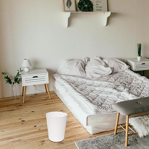 1.8 Gallons Small Trash Can, Decorative Wastebasket, Modern Leaf Pattern Design, Polypropylene Trash Can for Bathroom, Bedroom, Office (1, White)