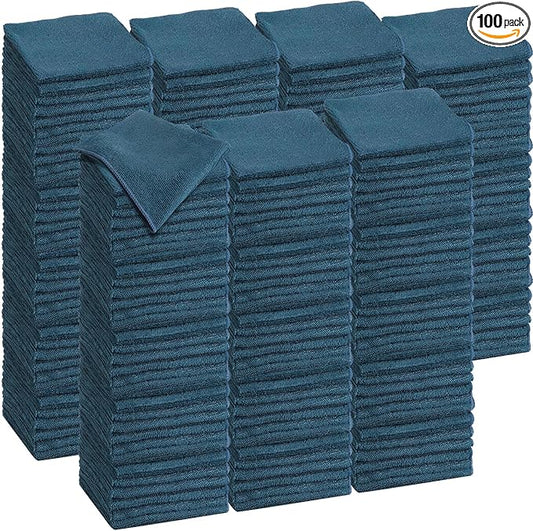 Tenare 100 Count12'' x 12'' Microfiber Cleaning Cloths Reusable Cleaning Rags Bulk Microfiber Towels Softer Highly Absorbent Washcloths for House Kitchen Car Window(Teal)