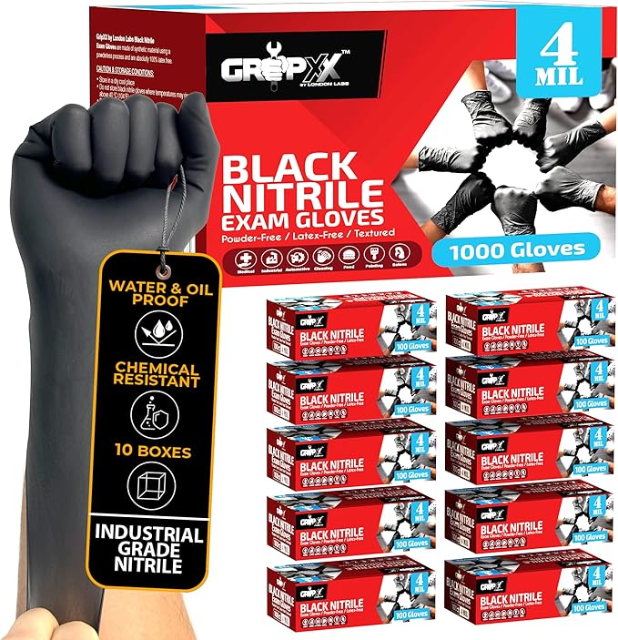 Black Nitrile Gloves Disposable Latex Free & Powder Free, 4 Mil Rubber Glove, Cleaning, Cooking, Mechanic(XS-XXL)