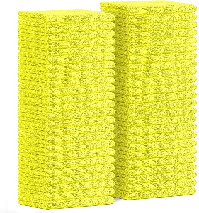 Avalon Towels Microfiber Cleaning Cloths (Value Pack of 48) Size 16" x 16", Highly Absorbent Cleaning Rags, Lint Free Cleaning Towels, Reusable and Washable, Microfiber Towels for Cars (Yellow)