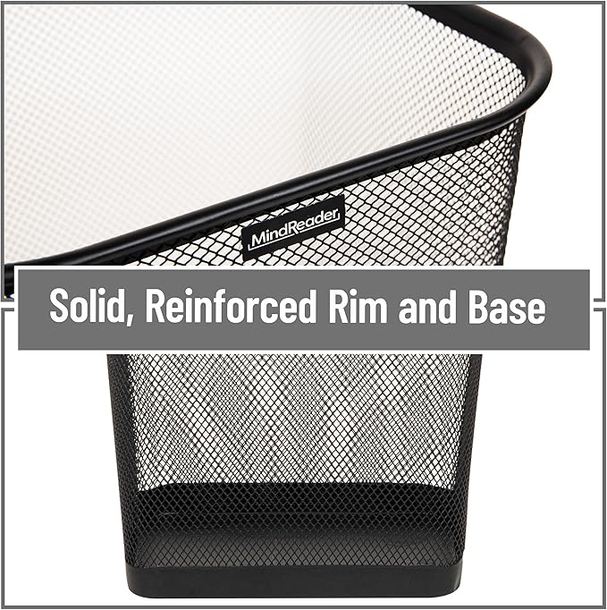 Mind Reader Mesh Trash Can, Waste Paper Basket, Square, Office, Metal Mesh, Set of 2, Black