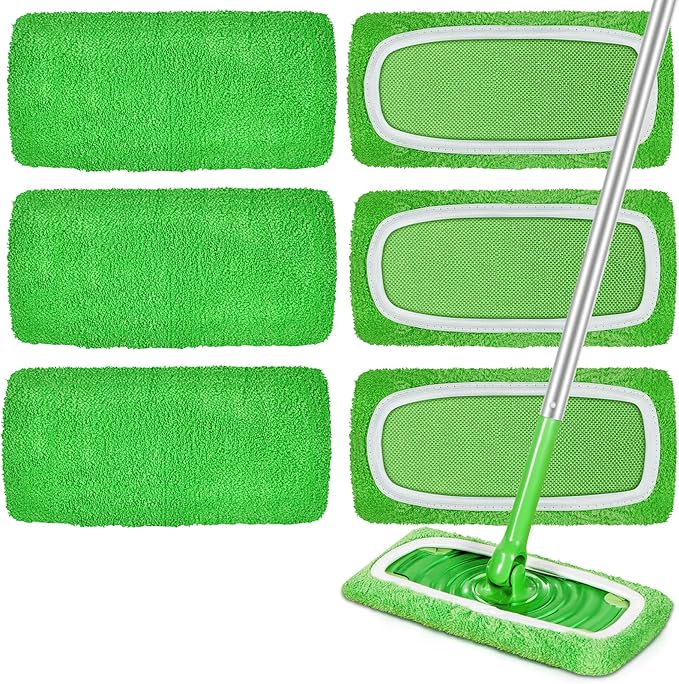 6 Pack Reusable Microfiber Mop Pads Compatible with Swiffer Sweeper Mop, Dry Sweeping Cloths & Wet Mopping Cloths, Washable Wet Pads Refill for Hardwood Surface Floor Cleaning