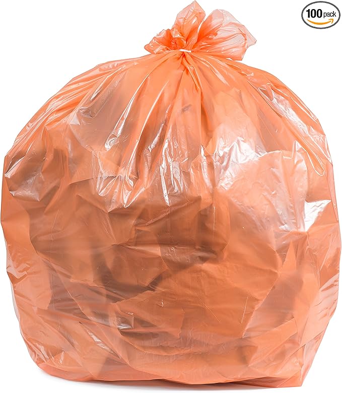 Plasticplace 32-33 Gallon Trash Bags │ 1.5 Mil │ Orange Garbage Can Liners │ 33’” x 39” (100 Count) (W33RNG15)