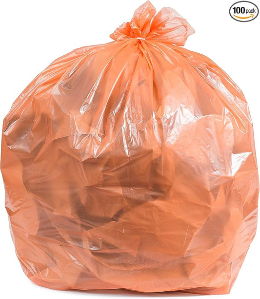 Plasticplace 32-33 Gallon Trash Bags │ 1.5 Mil │ Orange Garbage Can Liners │ 33’” x 39” (100 Count) (W33RNG15)