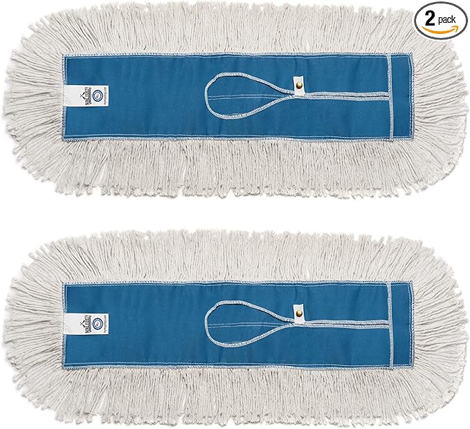 Nine Forty Industrial-Grade 24x5 Cotton Dust Mop Head Refills, Perfect Replacement for Busy Home, Gym, Industrial and Commercial Spaces, Heavy-Duty Mop for Janitorial & Housekeeping Needs - 2 Pack