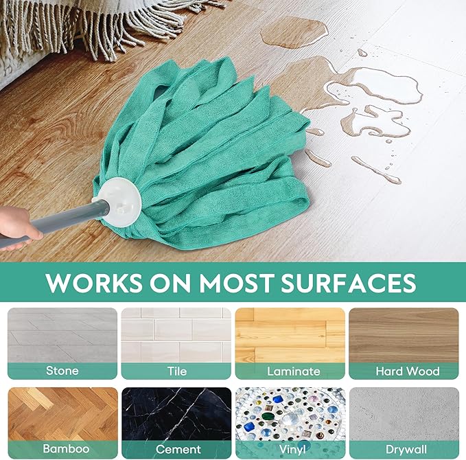 Matthew Microfiber Cloth Mop Compatible with Ceda Microfiber Cloth Mop Refill Commercial Replacement 54" Stainless Steel Handle with 2 Wet Mop Heads w/1 Handle Incl.2Pcs Microfiber Towels-Green