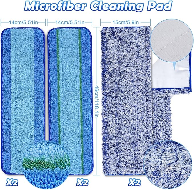 6 Pack Microfiber Cleaning Pads for Mop Hardwood Floor Cleaner Mop Replacement,Deep Microfiber Cleaning Pad Dusting Pad Wet Mop Dry Dust Mop Cleaner (Light Blue)