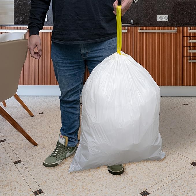 Medium Trash Bags Drawstring, 13 Gallon, Kitchen Garbage Liners for Home, Office Disposal, Recycling, Waste Management, 24x27, 100 Count