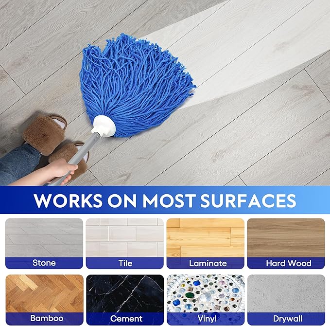 Matthew Microfiber Mop Replacement Compatible with Microfiber Cloth Mop Refill,Stainless Steel Spin Mop Replacement 54" Handle with Wet Mop for Floor Cleaning (2 Mop Heads w/1 Handle)-Blue