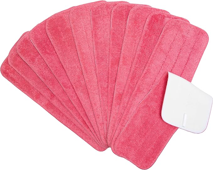 Arkwright Spray Mop Replacement Pads - (Pack of 12) Bulk Microfiber Flat Dry and Wet Refill Mop Pads Floor Cleaning, Compatible with Bona and Rubbermaid, Fits All Mop Heads, 18 in, Red