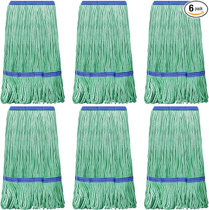 6 Pack Heavy Loop End Cotton String Mop Head Heavy Duty Mop Head Commercial Refills Mop Head Replacement for Home Industrial Commercial Floor Cleaning(Green, Blue)