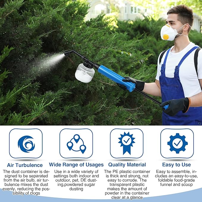 Qualirey 2 Pack Diatomaceous Earth Duster, 250ml Garden Powder Applicator Dispenser, Bulb Duster Sprayer, Home Powder Applicator, Puffer Sprayer for Multi Purpose Indoor & Outdoor (Blue)