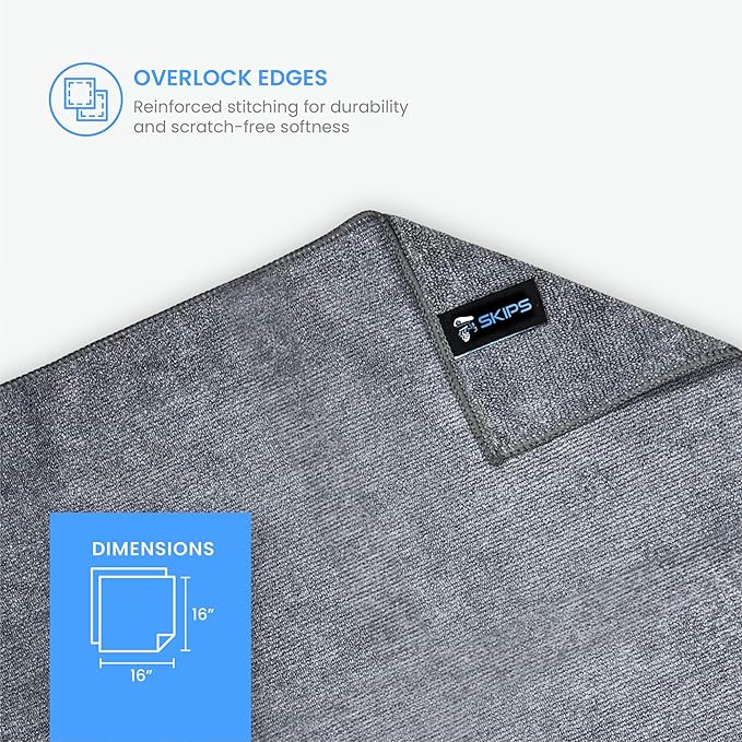 SKIPS Mini Microfiber Towels: 2-Pack of Premium Interior Detailing Towels, Lint-Free Microfiber Cleaning Cloth for Cars, Boats, and Large Surfaces - Ultra-Soft, Streak-Free, Safe for Paint