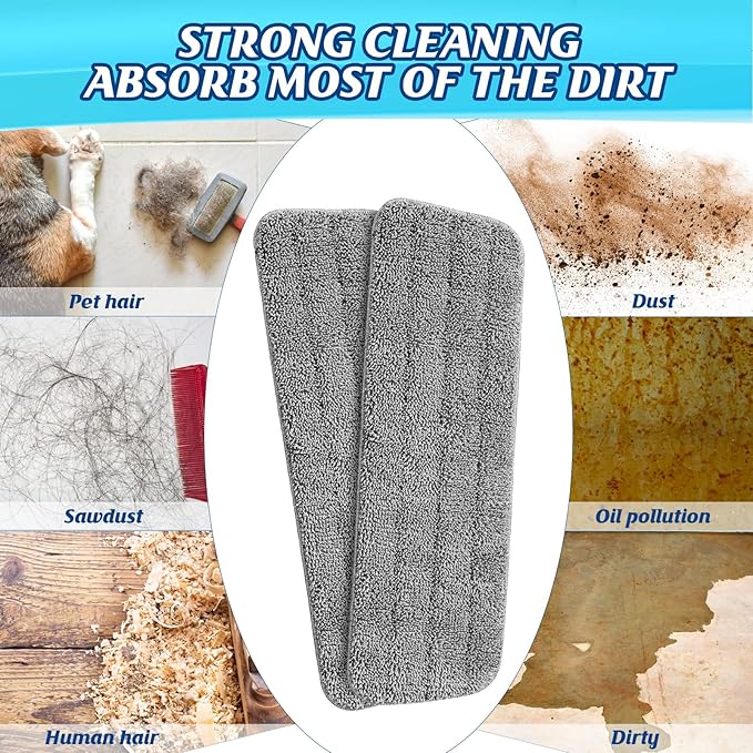 40 Pack Microfiber Cleaning Pads Machine Washable Replacement Head for Wet/Dry Mops Flat Reusable Household Replacement Mop Pad for Hardwood Floor Cleaning Scrubbing Fit Most Mops (Gray)
