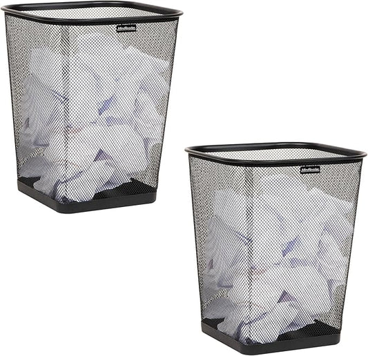 Mind Reader Mesh Trash Can, Waste Paper Basket, Square, Office, Metal Mesh, Set of 2, Black