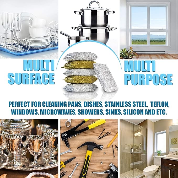 SPONGENATOR Kitchen Scrubbing Sponges - Heavy Duty Non-Scratch Scrubbing Cleaner Sponges in 2 Colors - Multi-Surface Non-Metal Dish Scouring Scrubbers for Fast Cleaning (Gold & Silver, 6)