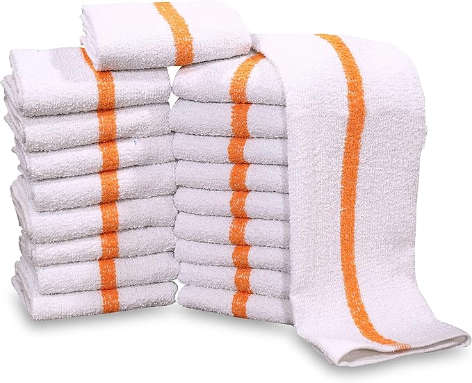 New Cotton Blend White Restaurant Bar Mops Kitchen Towels (36, Gold Stripe)