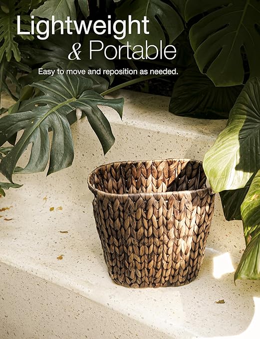 4 Gallons Wicker Waste Basket For Bathroom - Water Hyacinth Wicker Trash Can – Kitchen, Home Bathroom Garbage Can, Oval Magazine Basket - Desk Trash Can, Office Garbage Can with Handles (Black)