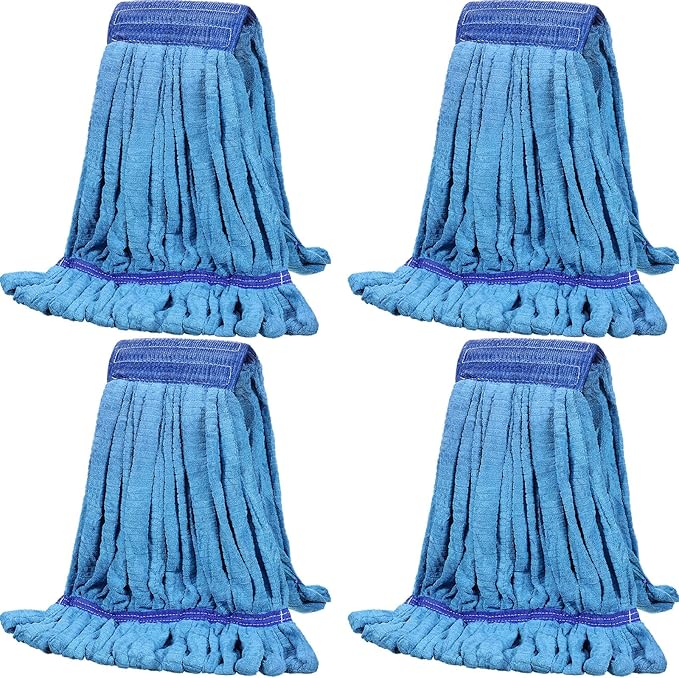 Lallisa 4 Pcs Commercial Mop Head Replacement Tube Microfiber Industrial Looped End Mop Heads Refill for Floor Cleaning for Home Commercial Industrial Use(Medium,Blue)