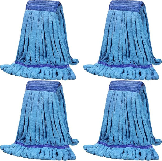 Lallisa 4 Pcs Commercial Mop Head Replacement Tube Microfiber Industrial Looped End Mop Heads Refill for Floor Cleaning for Home Commercial Industrial Use(Medium,Blue)
