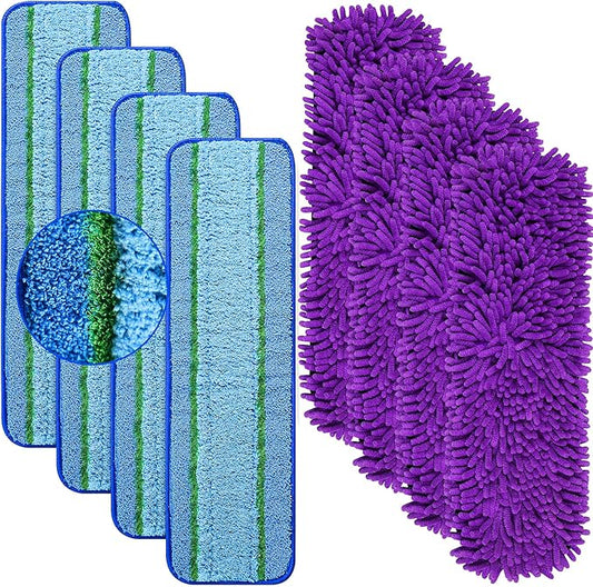 8 Pack Mop Pads for Bona Family of Mops, 4 Pet Microfiber Sweeping Pad + 4 Microfiber Deep Clean Pad, Reusable Mop Refill Replacement Head for Multi-Surface Floors