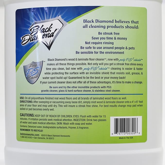 Black Diamond Stoneworks Wood & Laminate Floor Cleaner: For Hardwood, Real, Natural & Engineered Flooring –Biodegradable Safe for Cleaning All Floors. Streak-Free, Easy To Use, Non-Toxic, No-Rinse!