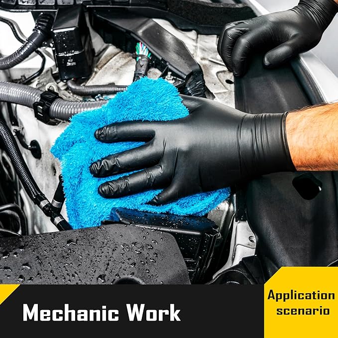 COOLJOB 5 Mil Black Disposable Nitrile Gloves for Men, Heavy-Duty for Household Cleaning, Cooking, Working, Powder Free, S-XL