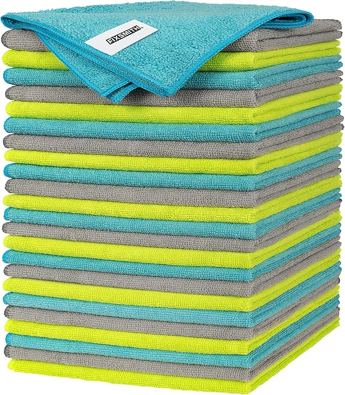FIXSMITH Microfiber Cleaning Cloth - Pack of 24, Multi-Functional Cleaning Towels, Size: 12 x 16 in, Highly Absorbent Cleaning Rags, Lint-Free, Streak-Free Cleaning Cloths for Car Kitchen Home Office