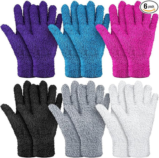 Bencailor 6 Pairs Microfiber Dusting Gloves, Dusting Cleaning Gloves Microfiber Gloves for Plants House Blinds Car Dust Mitt (Bright Color,Medium)