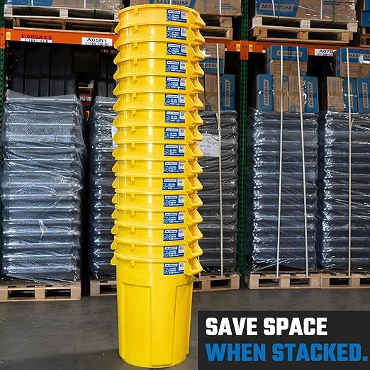 Magnum 32 Gallon Trash Can, High-Vis Yellow, Construction Grade, Heavy Duty Plastic, Jobsite Ready for Handling and Holding Garbage CMTC-C000-32Y03 (3 Pack)