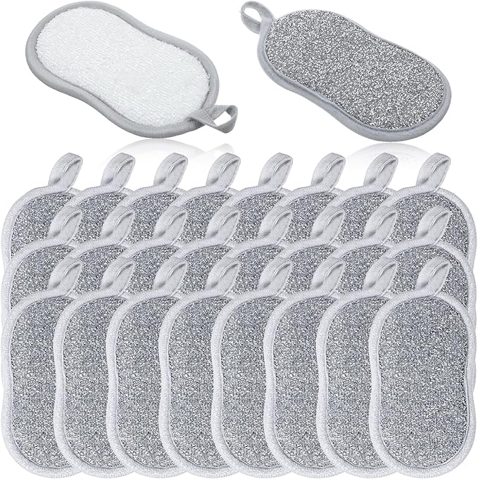 24 PCS Multi Purpose Scrub Sponges Gray Non Scratch Microfiber Sponge Cleaning Dish Scrubber Reusable Dish Sponges for Washing Dishes Along with Heavy Duty Scouring Power
