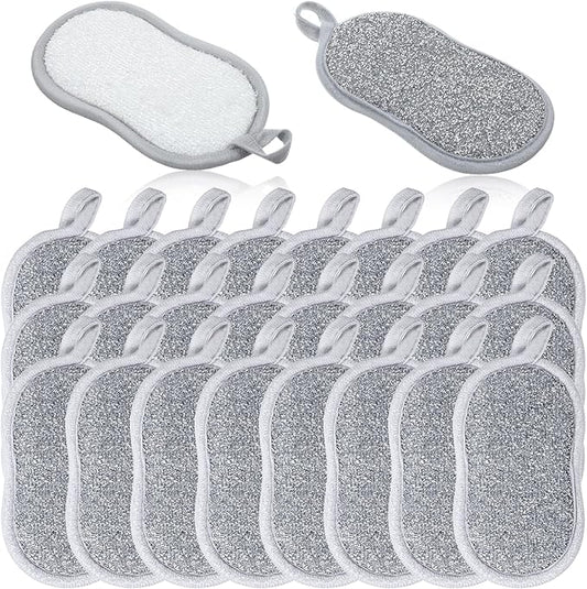 24 PCS Multi Purpose Scrub Sponges Gray Non Scratch Microfiber Sponge Cleaning Dish Scrubber Reusable Dish Sponges for Washing Dishes Along with Heavy Duty Scouring Power