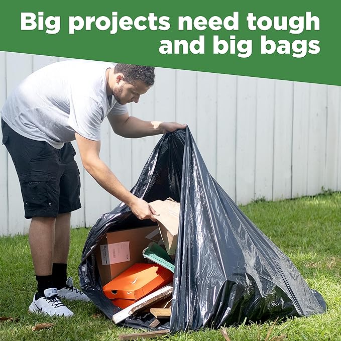 ToughBag 95-96 Gallon Trash Bags Heavy Duty (25 Count) - Extra Large Black Garbage Can Liners for 90-100 Gallon Cans - Made in USA