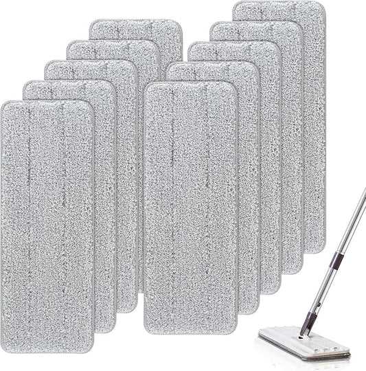 Microfiber Mop Cleaning Pads Flat: 10 Packs 13" X 4.9" Washable Pads for Floor Cleaning Compatible with Tethys & Most 13 Inch Flat Mop - Pads Replacement for Bucket Set
